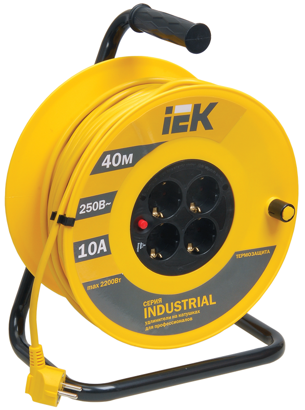 катушка ук40 с термозащитой 4 места 2p+pe/40м 3х1,5мм2 industrial iek