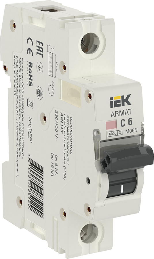 armat автоматический выключатель m06n 1p c  6а 6ка iek