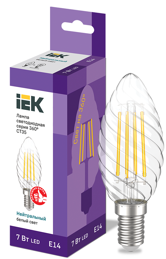 Лампа LED CT35 свеча вит. 7Вт 230В 4000К E14 серия 360° (филаментная) IEK