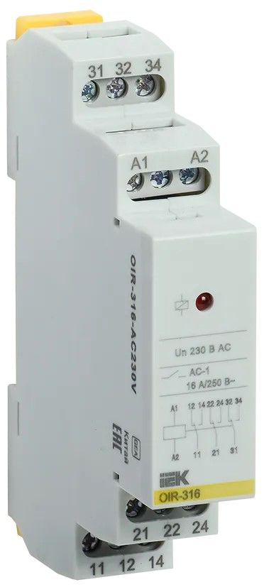 реле промежуточное модульное oir 3 контакта 16а 230в ac iek 
