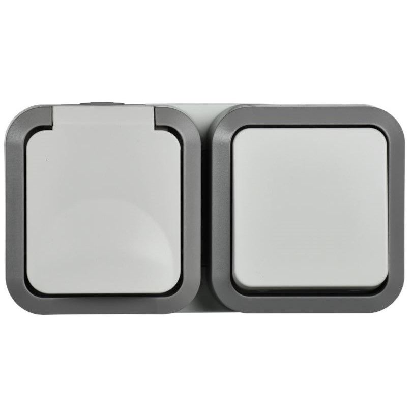 tors блок розетка + выключ. гор. 16а ip55 ts242 сер-бел iek