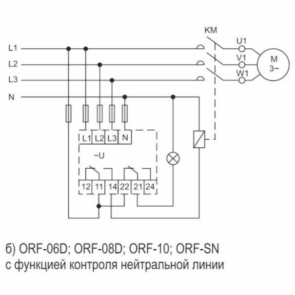 реле контроля фаз orf-sn 3 фазы 2 контакта 70-400в ac с контролем нейтрали oni 