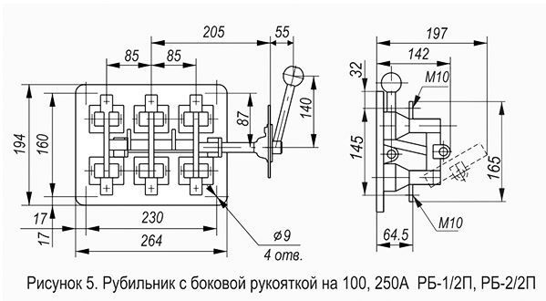 рубильник рб-2/2л 250а левый (электродеталь)