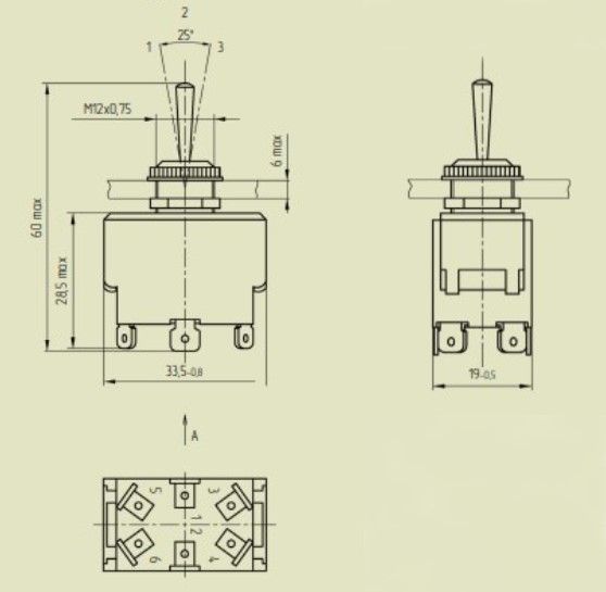 тумблер п2т-5 (6a 250в ac)