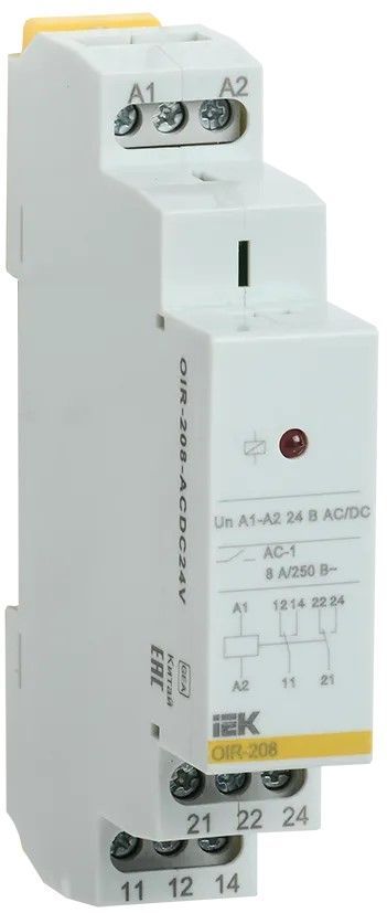 реле промежуточное модульное oir 2 контакта 8а 24в ac/dc iek 