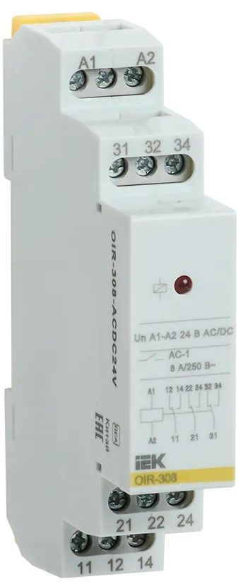 реле промежуточное модульное oir 3 контакта 8а 24в ac/dc iek 