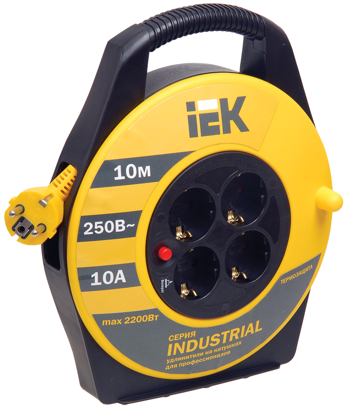 катушка ук10 с термозащитой 4 места 2p+pe/10м 3х1,5мм2 industrial iek