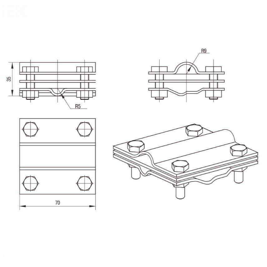 зажим заземления крестообразный стержень-полоса/пруток оцинкованная сталь iek