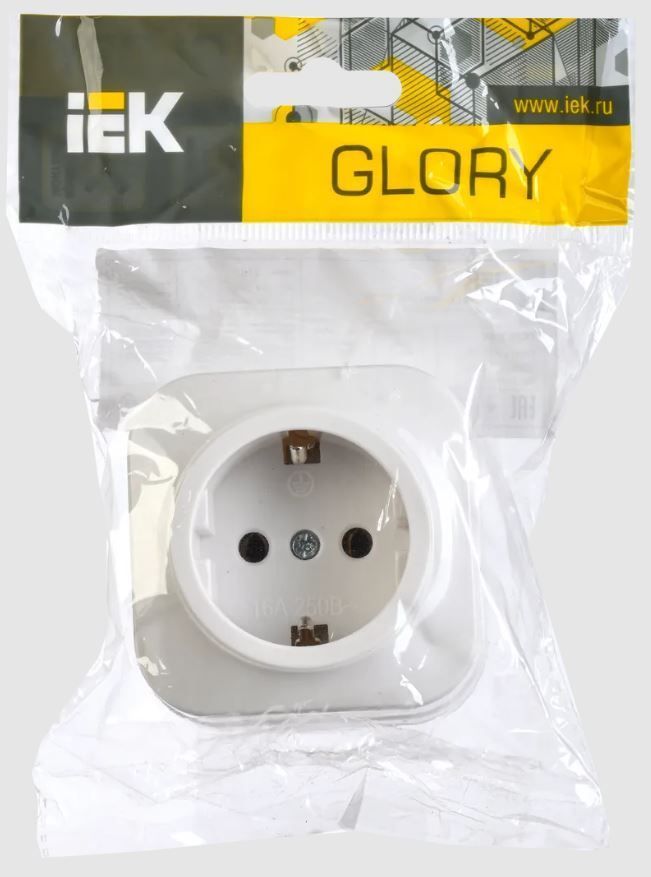 розетка одноместная для открытой установки рс20-3-хб с заземлением 16а glory белый iek