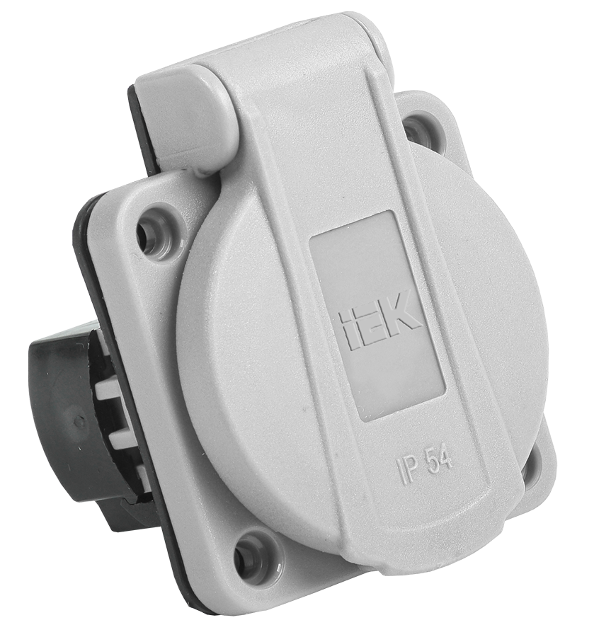 розетка панельная рп13-3  2р+ре 16а з/к с крышкой ip54 серая magnum iek 