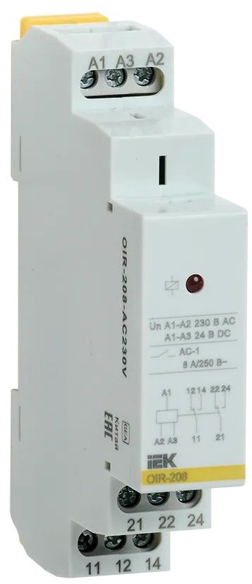 реле промежуточное модульное oir 2 контакта 8а 230в ac iek 
