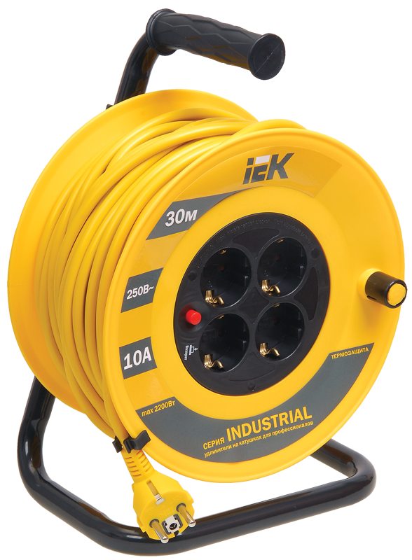 катушка ук30 с термозащитой 4 места 2p+pe/30м 3х1,5мм2 industrial iek