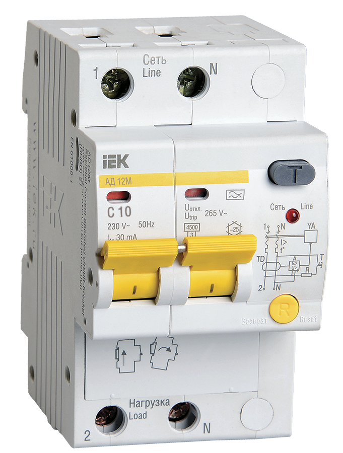 Автоматический выключатель дифференциального тока АД-12М С10А 30mА IEK