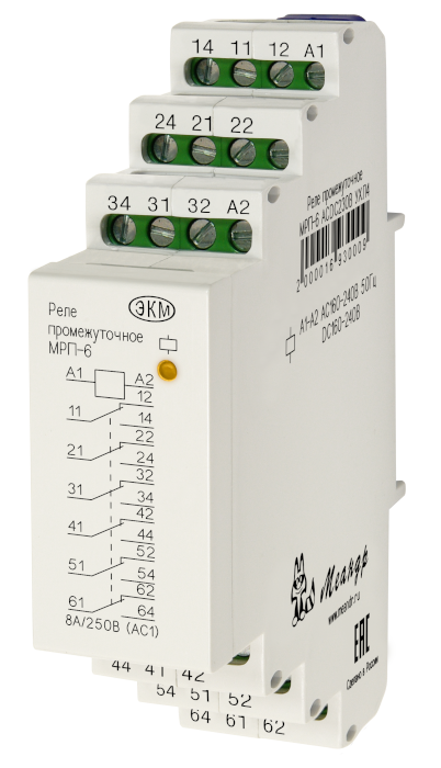 реле промежуточное мрп-6 ac230в ухл4  6 перекл. контакта, 5а, ширина 22мм [меандр] 