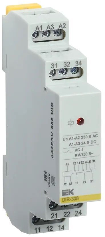 реле промежуточное модульное oir 3 контакта 8а 230в ac iek 