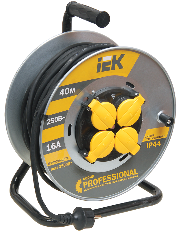катушка ук40 с термозащитой 4 места 2p+pe/40м кг 3х1,5мм2 ip44 professional iek