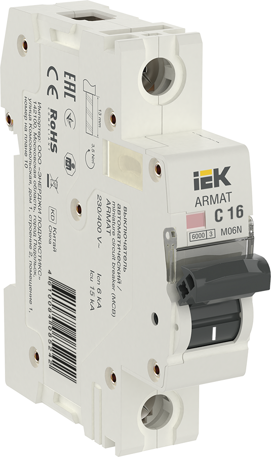 armat автоматический выключатель m06n 1p c 16а iek