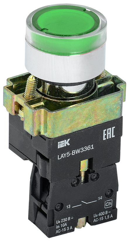 Кнопка LAY5-BW3361 с подсветкой зеленый 1з IEK