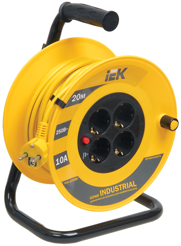 катушка ук20 с термозащитой 4 места 2p+pe/20м 3х1,5мм2 industrial iek