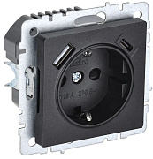 brite розетка 1-местная с заземлением с защитными шторками 16а с usb a+a 5в 3,1а рюш10-2-брч черный 