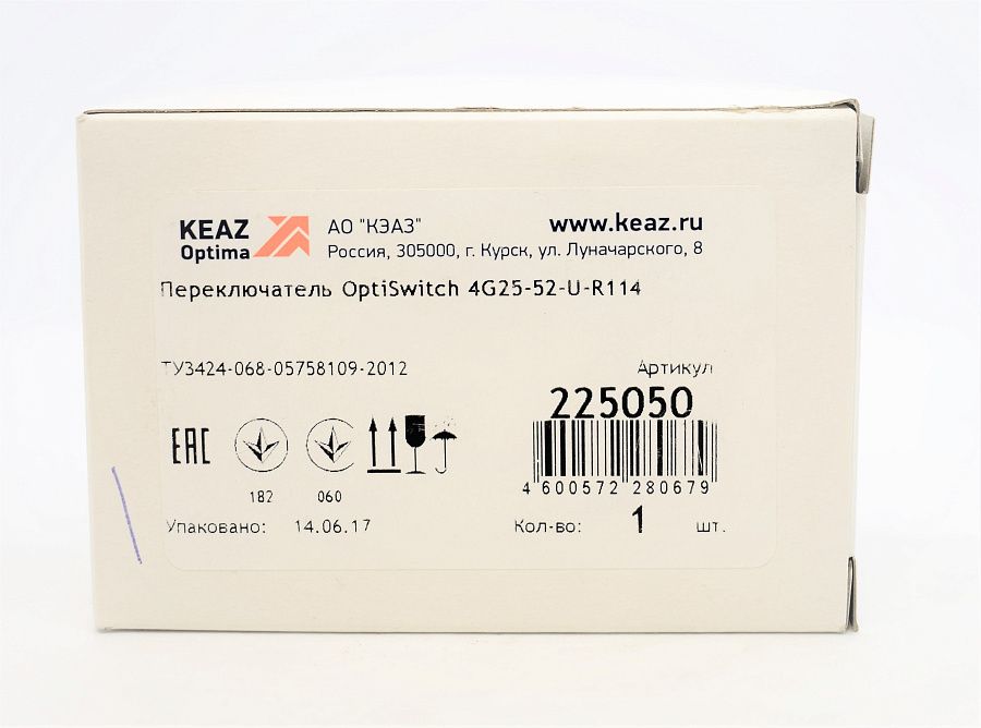переключатель optiswitch 4g25-52-u-r114 25а "0-1-2"-"откл-0-вкл" 2р/690в (keaz)
