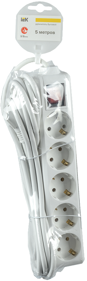удлинитель у05к-выкл. 5 мест 2p+pe/5м 3х1мм2 16а/250в iek 