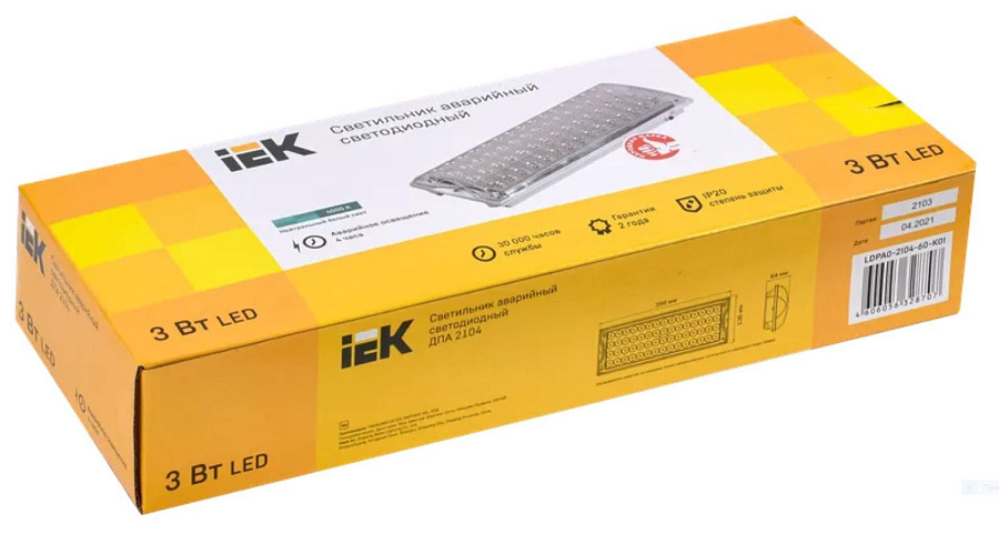 светильник аварийный дпа 2104, аккумулятор, 4ч, 60led, ip20, iek