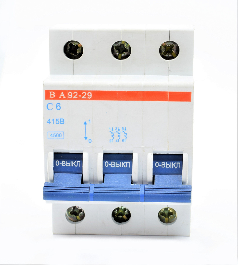 выключатель автоматический ва-92-29 3р 6а "с" (мо-свет)