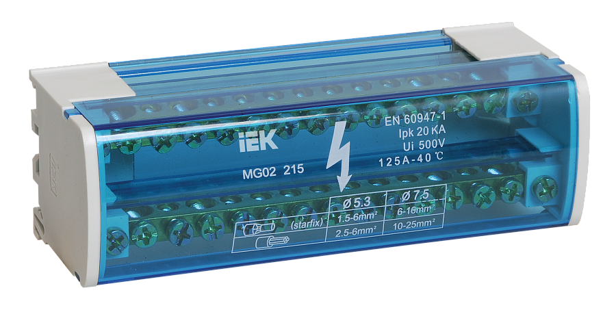 шины на din-рейку в корпусе (кросс-модуль) шнк 2х15 l+pen iek 