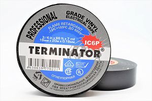 Изолента ПВХ Terminator IC6P  19мм*20м, толщина 0,18мм огнеупорная, всепогодная чёрная (упак.10/200шт.)