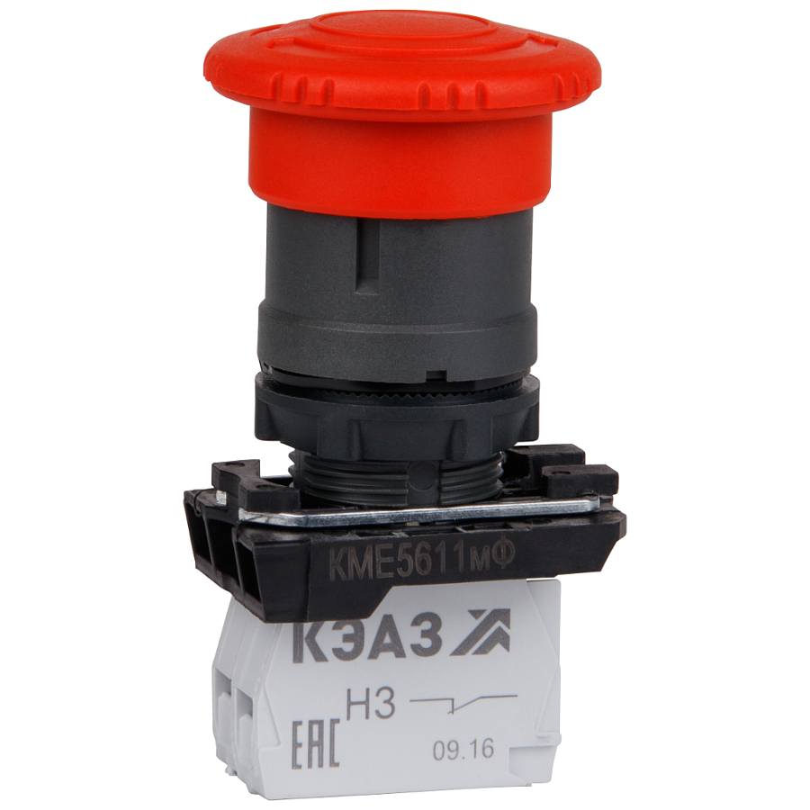 кнопка кме5611мф-красный-1но+1нз-гриб-ip65-кэаз
