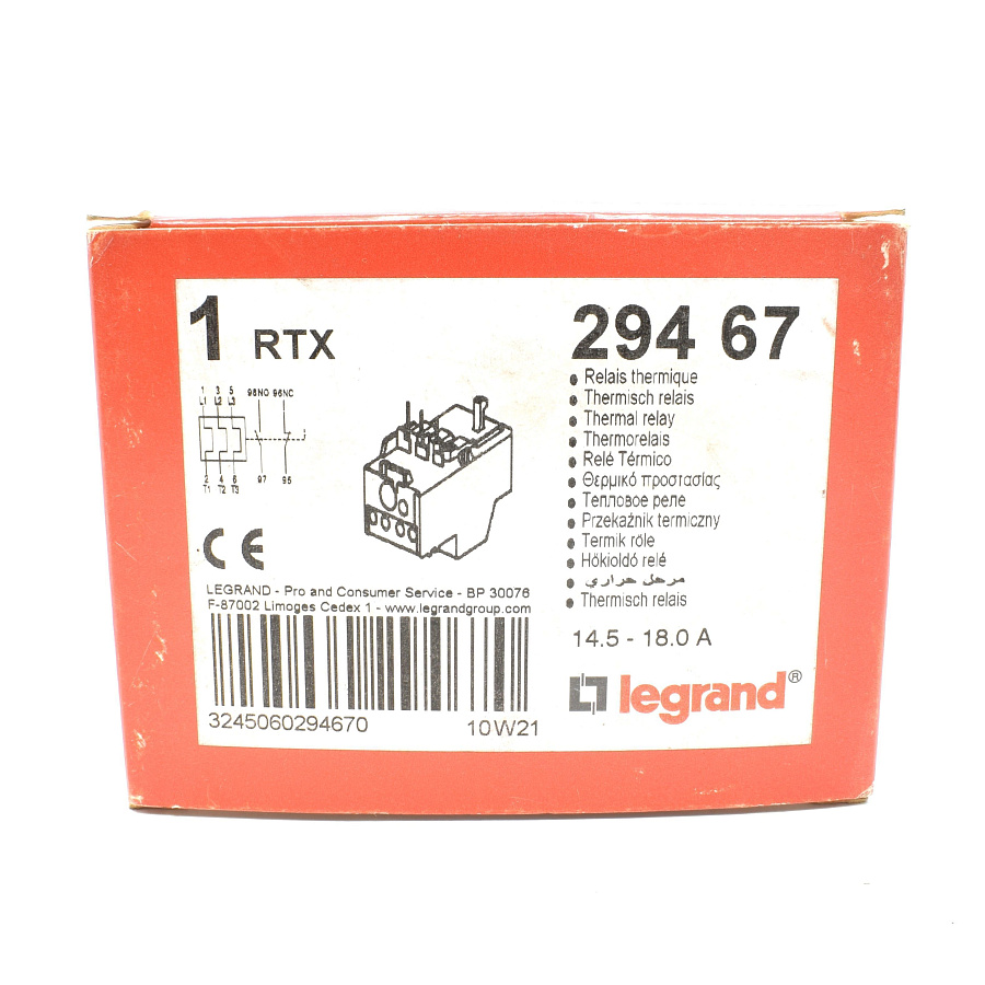 реле тепловое rtx-1 (14,5-18а) 1н.о+1н.з (типоразмер 1) legrand (29467) 