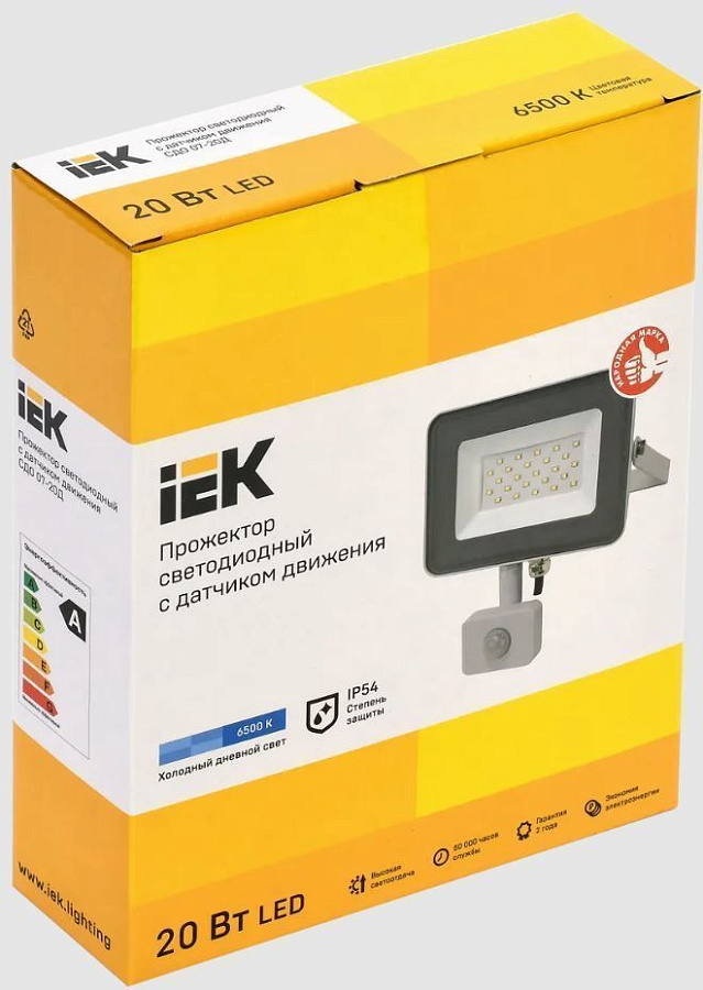 прожектор светодиодный сдо 07-20д с датчиком движения ip54 серый iek