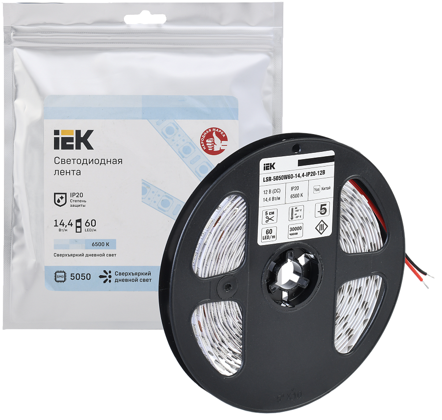 лента светодиодная 5м lsr-5050w60-14,4-ip20-12в iek