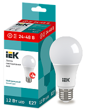 Лампа LED A60 шар 12Вт 24-48В 4000К E27 (низковольтная) IEK