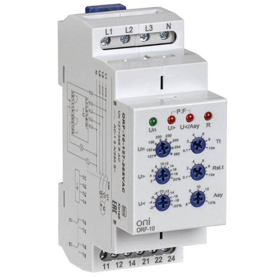 реле контроля фаз orf-10 3 фазы 2 контакта 127-265в ac с контролем нейтрали oni 