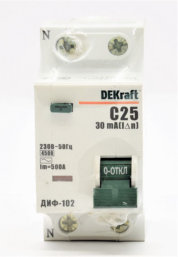 дифавтомат диф-102 1р+n 25а 30mа (dekraft)