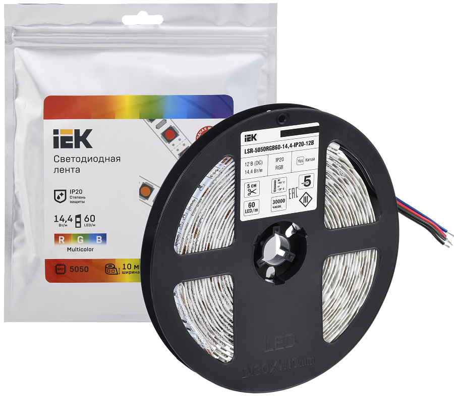 лента светодиодная 5м lsr-5050rgb60-14,4-ip20-12в iek