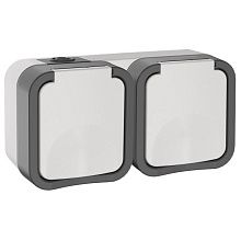 TORS Розетка 2-я с з/к кр. гориз. 16А IP55 TS222 сер-бел IEK