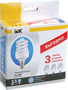 лампа энергосберегающая кэл-fs е27 20вт 2700к спираль т2 промопак 3 шт иэк 