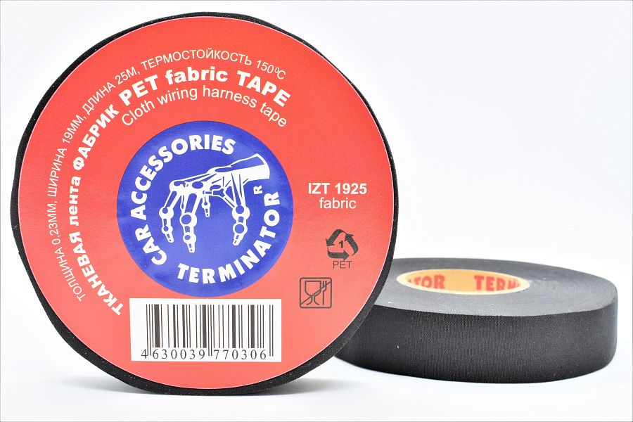 изолента хб terminator izt 1925 fabric 19 мм х 25 м, толщина 0,25 мм чёрная (упак.150 шт.) 