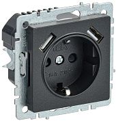 brite розетка 1-местная с заземлением с защитными шторками 16а с usb a+a 5в 3,1а рюш10-2-брч черный.
