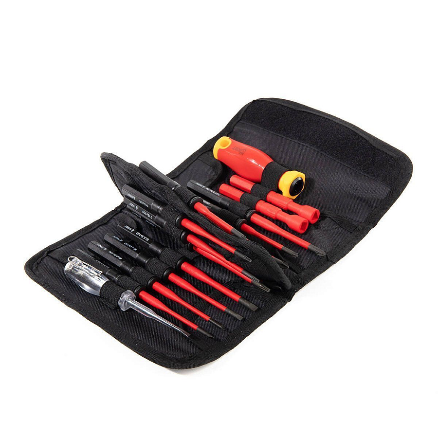 отвертка диэлектрическая со сменными битами нио-1118 серия слим, 17шт. (квт) 