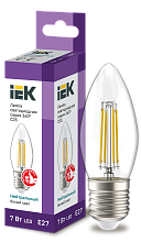 Лампа LED C35 свеча 7Вт 230В 4000К E27 серия 360° прозрачный (филаментная) IEK