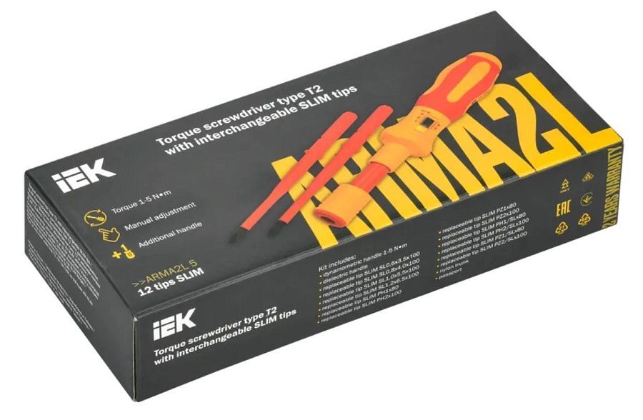 arma2l 5 набор динамометрической отвёртки со сменными жалами slim т2 14шт iek 