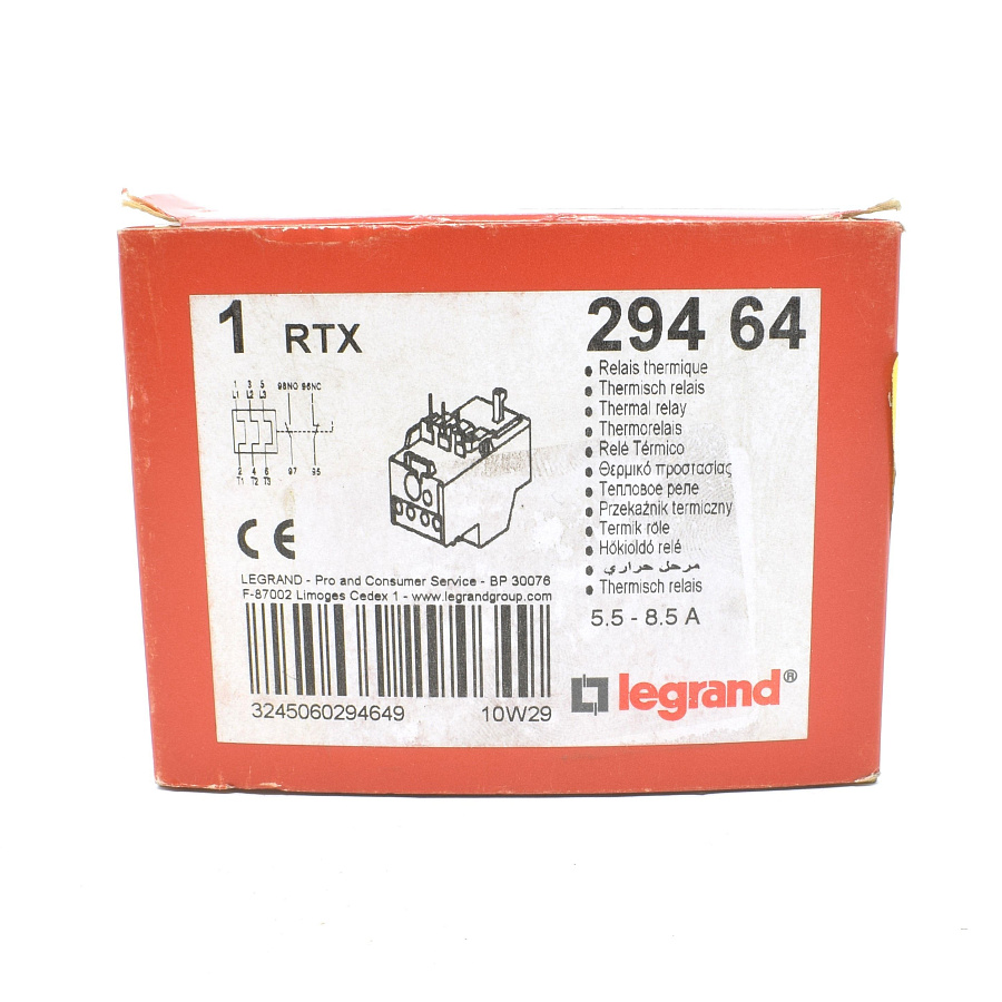 реле тепловое rtx-1 (5,5-8,5а) 1н.о+1н.з (типоразмер 1) legrand (29464) 