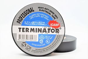 Изолента ПВХ Terminator ICA8P  19мм*20м, толщина 0,22мм холодостойкая -18С, чёрная (упак.10/200шт.)