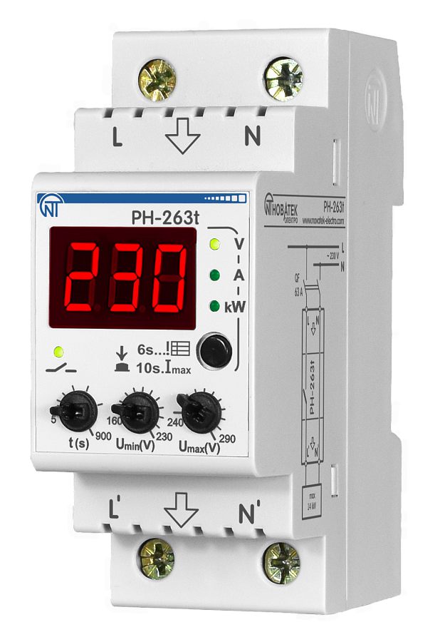 реле напряжения рн-263т 63а 1ф. (новатек-электро) 