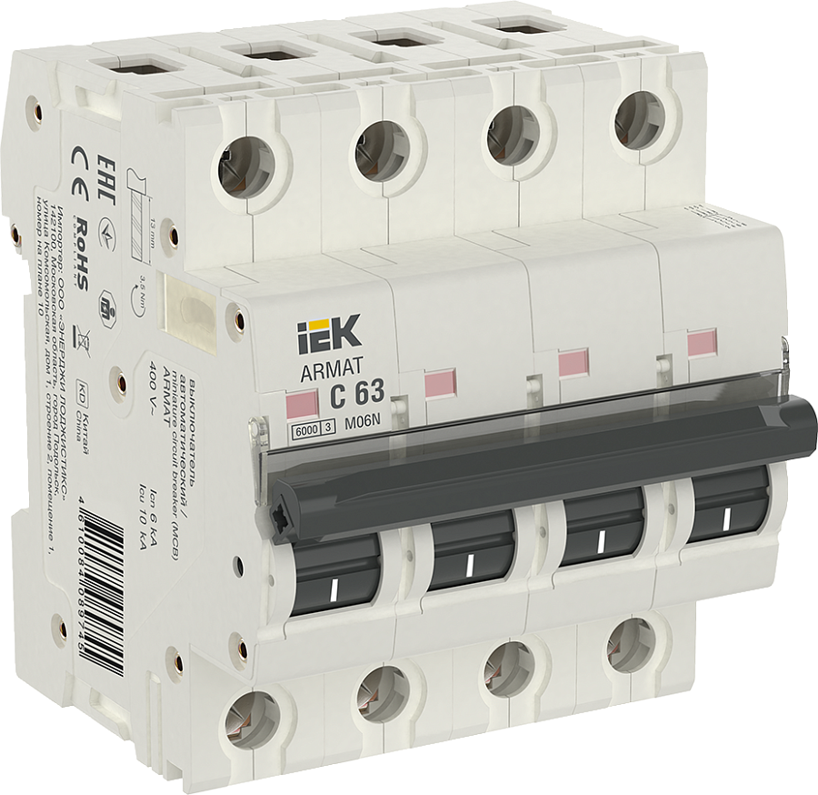 armat автоматический выключатель m06n 4p c 63а iek