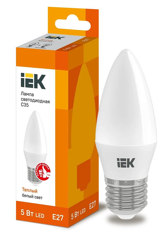 лампа led c35 свеча 5вт 230в 3000к e27 iek